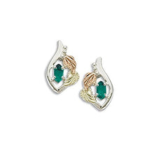 Load image into Gallery viewer, Created Soude Emerald Marquise May Birthstone Earrings, Sterling Silver, 12k Green and Rose Gold Black Hills Gold Motif
