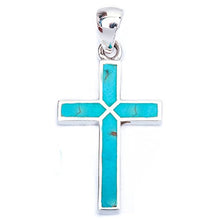 Load image into Gallery viewer, Cross Pendant Cross Charm Simulated Blue Turquoise 925 Sterling Silver (30mm)
