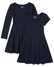 Load image into Gallery viewer, The Children's Place Girls Long Short Sleeve Basic Skater Dress, Tidal 2 Pack, XX-Large
