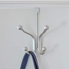 Load image into Gallery viewer, iDesign Axis Metal Over the Door Quad Hook Hanger for Coats, Jackets, Hats, Robes, Towels, Ideal for Bathroom, Bedroom, Mudroom, Satin Silver
