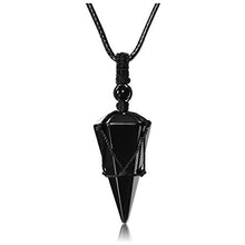 Load image into Gallery viewer, PESOENTH Obsidian Necklace Black Quartz Crystal Dowsing Pendulum Divination Healing Necklace Cord Adjustable,Gemstone Hexagonal Pointed Cone Reiki Chakra Pendant
