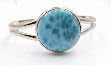 Load image into Gallery viewer, Something Blue Larimar Bracelet Big Bold Wedding Special Day Cuff Dolphin Ocean Lovers Silvertone
