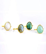 Load image into Gallery viewer, Teardrop Rainbow Moonstone ring, statement ring, Vermeil Gold or silver, bezel set ring, large oval ring, June Birthstone ring, birthday gift, bridal jewelry, gemstone ring
