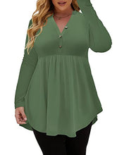 Load image into Gallery viewer, Button Henley Shirts Defjooy Plus Size Peplum Tops For Women Long Sleeve Tunics Teacher Royal Blue 2X
