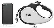 Load image into Gallery viewer, TUG 360° Tangle-Free, Heavy Duty Retractable Dog Leash for Up to 110 lb Dogs; 16 ft Strong Nylon Tape; One-Handed Brake, Pause, Lock (Large, White)
