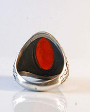 Load image into Gallery viewer, Yemeni Aqeeq Ring for Men | AlAliGems | Red Aqeeq Stone Engaved | US Size 11.5
