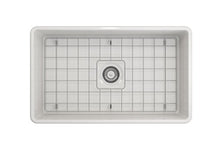 Load image into Gallery viewer, BOCCHI 1138-001-0120 Classico Apron Front Fireclay 30 in. Single Bowl Kitchen Sink with Protective Bottom Grid and Strainer in White
