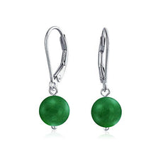 Load image into Gallery viewer, Simple Plain Basic Round Bead Green Aventurine Gemstone Leverback Ball Drop Earrings For Women 925 Sterling Silver
