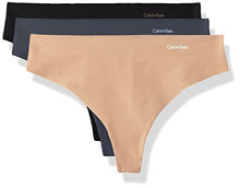Load image into Gallery viewer, Calvin Klein Women's Invisibles Thong Multipack Panty, Speakeasy/Light Caramel/Black, Large
