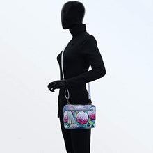 Load image into Gallery viewer, Anuschka Women’s Genuine Leather All Round Zip Crossbody/Belt Bag - Hand Painted Exterior - Hypnotic Hydrangeas
