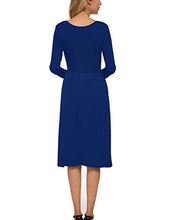Load image into Gallery viewer, MISFAY Women's Long Sleeve Pockets Empire Waist Pleated Loose Swing Casual Flare Midi Dress (XL, Royal Blue)
