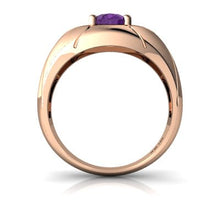 Load image into Gallery viewer, 14kt Rose Gold Amethyst and Diamond 8x6mm Oval Men's Ring - Size 7
