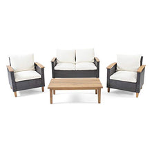 Load image into Gallery viewer, Christopher Knight Home 312610 Doggerville Outdoor 4 Seater Chat Set with Coffee Table, Multi-Brown, Beige, Teak Finish
