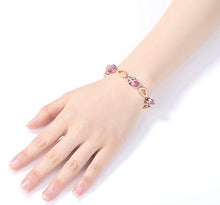 Load image into Gallery viewer, Leafael Wish Stone Link Charm Bracelet with Vintage Pink Birthstone Crystal for October, Rose Gold Plated, 7"+2"
