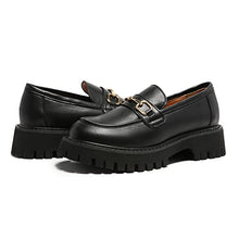 Load image into Gallery viewer, MACNMEUU Platform Loafers for Women Chunky Heel Lug Sole Loafers Slip ons Round Toe Black,Size 8.5

