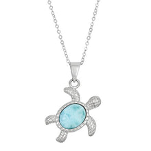 Load image into Gallery viewer, Sterling Silver Natural Larimar Turtle Pendant with 18" Chain
