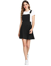 Load image into Gallery viewer, Romwe Women's Cute A Line Adjustable Straps Pleated Mini Overall Pinafore Dress Black XL
