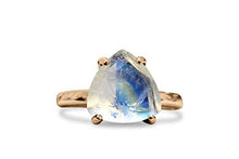 Load image into Gallery viewer, Stackable Vintage Gold Ring by Anemone Unique - 10mm 4-Prong Triangle Shape Moonstone Ring Fit for Engagement, Weddings, and Parties- Handmade Jewelry
