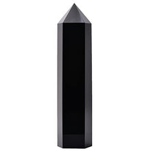 Load image into Gallery viewer, MOGEMT Large Black Obsidian Crystal Tower Natural Healing Crystal Point Wand Obelisk 6 Faceted Reiki Chakra Meditation Therapy Home Decor Gift 1.5-2 LBS
