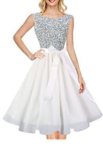 Load image into Gallery viewer, Hanpceirs Women's Boatneck Sleeveless Swing Vintage 1950s Cocktail Dress White Sequin L
