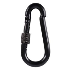 Load image into Gallery viewer, BEWISHOME 4 Pack Carabiner Solid Metal D Clips Black Carabiner with Heavy Duty 500LBS Screw Gate Multifunctional Hammock Locking for Outdoor Traveling Backpacking Black HDK02H
