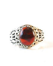 Load image into Gallery viewer, Yemeni Aqeeq Ring Men | Dark Red Kabadi Aqeeq | AlAliGems | Silver Ring Size 10

