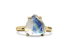 Load image into Gallery viewer, Stackable Vintage Gold Ring by Anemone Unique - 10mm 4-Prong Triangle Shape Moonstone Ring Fit for Engagement, Weddings, and Parties- Handmade Jewelry
