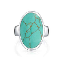 Load image into Gallery viewer, Large Oval Bezel Stabilized Turquoise Southwest Native American Style Boho Fashion Statement Ring 925 Sterling Silver

