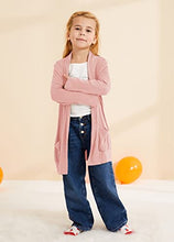 Load image into Gallery viewer, Girls Cute Long Sleeve Duster Cardigans Kids Casual Plain Soft Knit Jackets Cover Up Wrap Tops Outwear with Pockets
