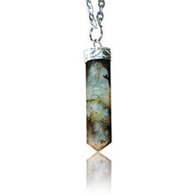 Load image into Gallery viewer, Natural Labradorite Crystal Healing Pendant - For Throat Chakra | Enhances Intuition, Highly Mystical. Relieves Fears &amp; Insecurities. Builds Self-Trust. Cleanses &amp; Protects Aura | With Stylish Chain
