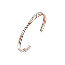Load image into Gallery viewer, E Rose Gold Plated Layered Cross Cuff Bangles Bracelets for Women Teen Girls, Two-layer Open Adjustable Womens Wrist Cuff Bracelet Minimalism Jewelry Gift for Women Girls
