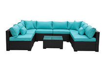 Load image into Gallery viewer, Outdoor Rattan Sectional Sofa - Patio PE Wicker Conversation Furniture Set (9-Piece,Turquoise)
