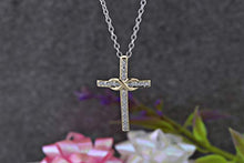 Load image into Gallery viewer, Dazzlingrock Collection 0.10 Carat (ctw) Round White Diamond Ladies Cross Pendant 1/10 CT (Silver Chain Included), 18K Yellow Gold
