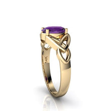 Load image into Gallery viewer, 14kt Yellow Gold Amethyst 8x6mm Oval Celtic Trinity Knot Ring - Size 8
