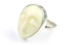 Load image into Gallery viewer, Man In the Moon Ring, Sterling Silver Ring, Bone Moon Face, Stone Jewelry, Gemstone, Boho Jewelry, Gypsy, Hippie Jewelry, Wiccan
