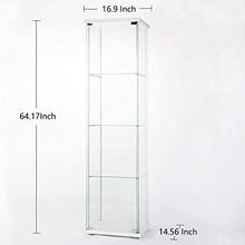Load image into Gallery viewer, Glass Display Cabinet 4-Shelf Case in Clear with Door, Curio Cabinet Glass Door Collection Display Case for Home Office (64” x 17”x 14.5, White)
