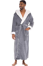 Load image into Gallery viewer, Alexander Del Rossa Men’s Robe, Big and Tall Plush Fleece Hooded Bathrobe with Two Large Front Pockets and Tie Closure, Steel Gray with Sherpa, Small-Medium

