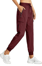 Load image into Gallery viewer, Libin Women's Cargo Joggers Lightweight Quick Dry Hiking Pants Athletic Workout Lounge Casual Outdoor, Ruby Wine S
