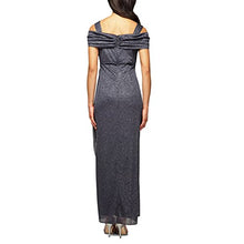 Load image into Gallery viewer, Alex Evenings Women's Plus Size Long Cold Shoulder Dress with Ruched Skirt, Black Glitter, 22W
