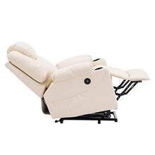 Load image into Gallery viewer, Mcombo Large Power Lift Recliner Chair with Massage and Heat for Elderly Big and Tall People, 3 Positions, 2 Side Pockets and Cup Holders, USB Ports, Faux Leather 7517 (Large, Cream White)
