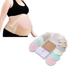 Load image into Gallery viewer, Pregnancy Belly Support Band, Maternity Belt And Organic Bamboo Nursing Breast Pads Bundle - Pelvic Support Belt (Classic Ivory, One Size) - 14 Washable Pads + Wash Bag (Pastel Touch, Large 4.8")
