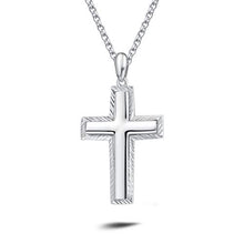 Load image into Gallery viewer, Carleen White Gold Plated Solid Sterling Silver Diamond-Cut High Polished Mens Cross Crucifix Pendant Necklace Rolo Chain Fine Jewelry For Men Boys, Length 20"
