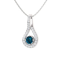 Load image into Gallery viewer, Diamondere Natural and Certified London Blue Topaz and Diamond Drop Petite Necklace in 14k White Gold | 0.42 Carat Pendant with Chain
