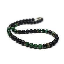 Load image into Gallery viewer, Handmade Green Tiger Eye and Lava Rock Beaded Necklace For Men_Green (24, Boho)
