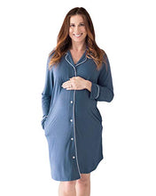 Load image into Gallery viewer, Kindred Bravely Clea Bamboo Button Down Nursing Nightgown | Long Sleeve Maternity Nightgown (Slate Blue, Medium)
