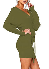 Load image into Gallery viewer, Ohvera Women's Sexy Wrap Batwing Long Sleeve Backless Knit Sweater Midi Dress with Belt ArmyGreen Small

