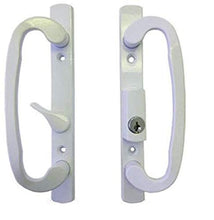 Load image into Gallery viewer, Sliding Glass Patio Door Handle Set, Mortise Type, Keyed, White, 3-15/16" Screw Holes
