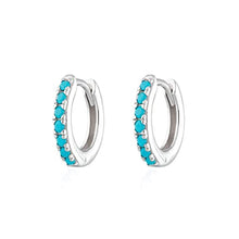 Load image into Gallery viewer, Natural Turquoise Earrings, Huggie Earrings, 14k Solid Gold 10MM Turquoise Huggie Hoop Earrings Micro Pave, December Birthstone, Evil Eye Stone, Protection Stone, Perfect For Everyday Use Gift For Her
