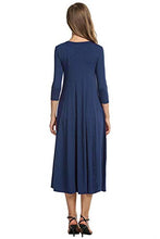 Load image into Gallery viewer, Hotouch Women's 3/4 Sleeve Casual Loose Solid Midi T-Shirt Dress (Navy Blue XL)
