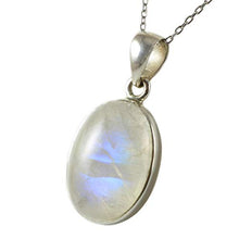 Load image into Gallery viewer, Women's 925 Sterling Silver Natural Moonstone Oval June Birthstone Pendant 18+2 inches Chain - Adularescence Effect
